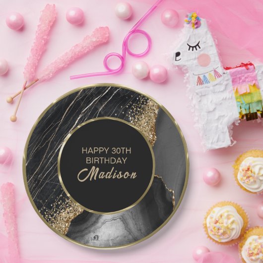 Black Marble Gold Glitzer Pappteller (Party)