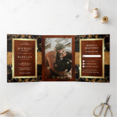 Black Marble Gold Glitzer Terracotta Wedding Dreifach Gefaltete Einladung (Innenseite)