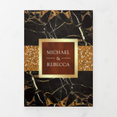 Black Marble Gold Glitzer Terracotta Wedding Dreifach Gefaltete Einladung (Cover)