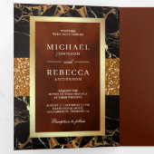 Black Marble Gold Glitzer Terracotta Wedding Dreifach Gefaltete Einladung (Innen Erste Seite)
