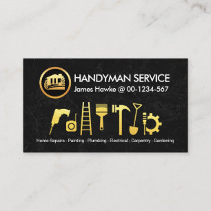 Black Marble Gold Handyman Tools Visitenkarte