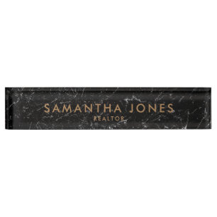 Black Marble Gold Minimal Realtor Namensplatte Namensplakette