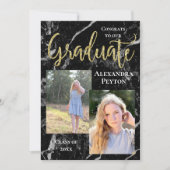 Black Marble Gold Script Foto Abschluss Einladung (Vorderseite)