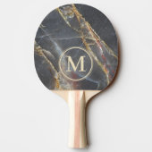 Black Marble & Gold Stone Stone Monogram Tischtennis Schläger (Rückseite)