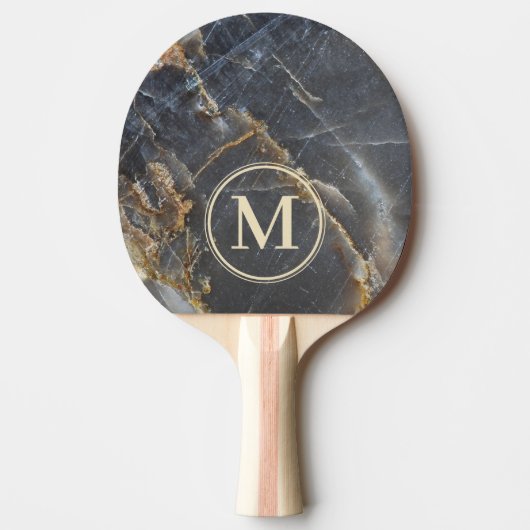 Black Marble & Gold Stone Stone Monogram Tischtennis Schläger (Vorderseite)