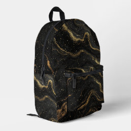 Black Marble Gold Veins Luxury Abstract Bedruckter Rucksack