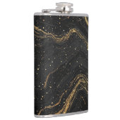 Black Marble Gold Veins Luxury Abstract Flachmann (Rechts)