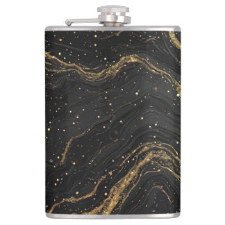 Black Marble Gold Veins Luxury Abstract Flachmann
