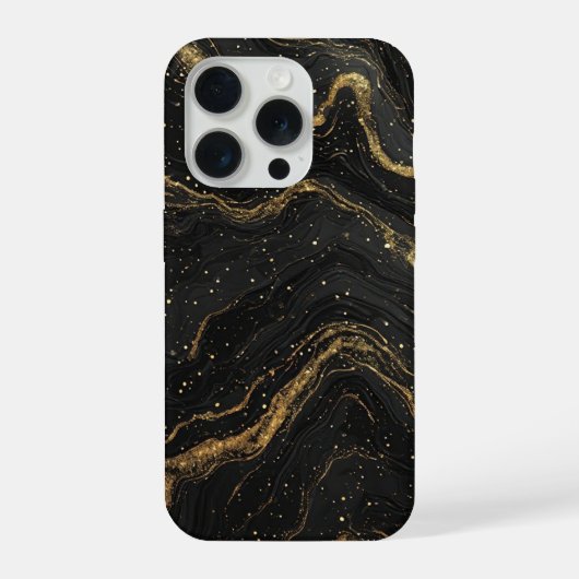 Black Marble Gold Veins Luxury Abstract iPhone Hülle (Rückseite)