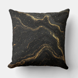 Black Marble Gold Veins Luxury Abstract Kissen