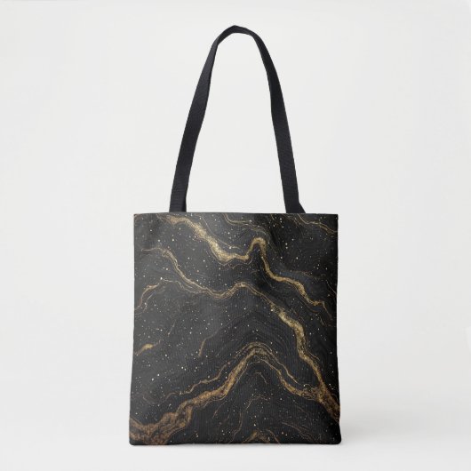 Black Marble Gold Veins Luxury Abstract Tasche (Vorderseite)