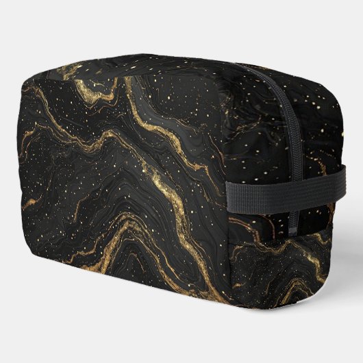 Black Marble Gold Veins Luxury Abstract Waschbeutel (Linke Seite)