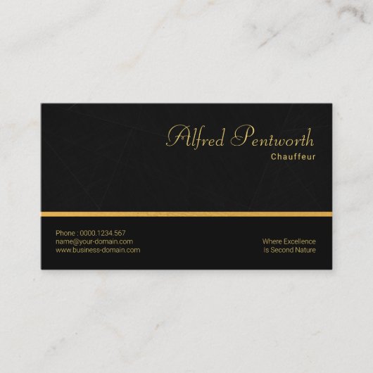 Black Marble Grunge Einfache Gold Line Chauffeur Visitenkarte (Vorderseite)