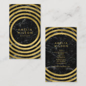 Black Marble Imitate Gold Round Lines Social Media Visitenkarte (Vorne/Hinten)