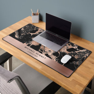 Black Marble Imitate Rose Gold Metallic Business Schreibtischunterlage