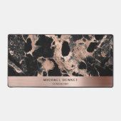 Black Marble Imitate Rose Gold Metallic Business Schreibtischunterlage (Vorderseite)