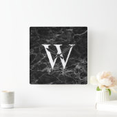 Black Marble Initial Square Kitchen Wall Clock Quadratische Wanduhr (Zuhause)