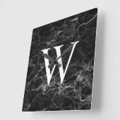 Black Marble Initial Square Kitchen Wall Clock Quadratische Wanduhr (Winkel)