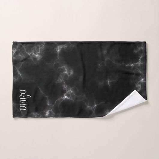 Black Marble Modern Script Girly Monogram Name Badhandtuch Set (Handtuch)