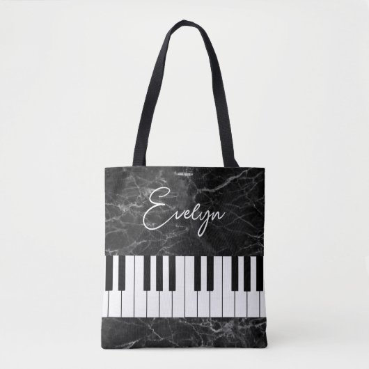Black Marble Piano Musik Thementote Tasche (Vorderseite)