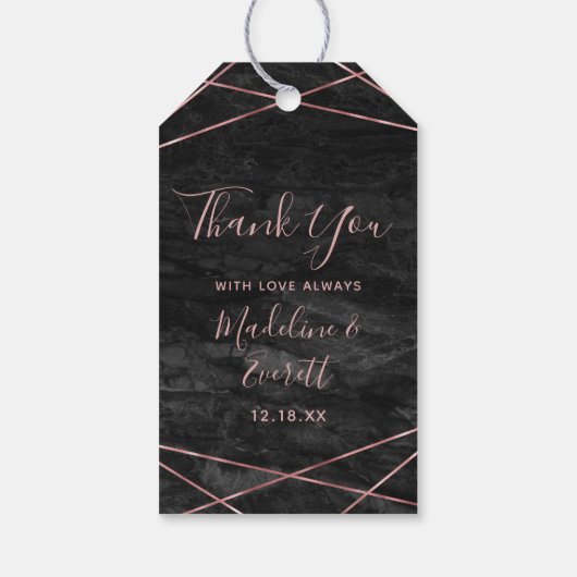 Black Marble Rose Gold Lines Geo Wedding Vielen Da Geschenkanhänger (Rückseite)