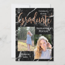 Black Marble Rose Gold Script Foto Abschluss