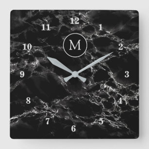 Black Marble Stone - Add Your Letter /Year/Number Quadratische Wanduhr