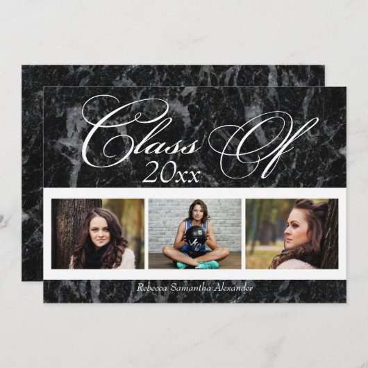 Black Marble Swirl 3-Foto Abschluss Ankündigung (Vorne/Hinten)