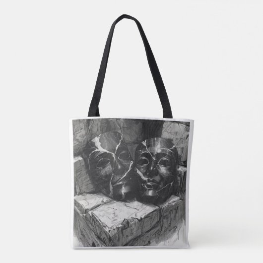 Black Marble Theatre Masks - Dark Aesthetic Tote B Tasche (Rückseite)