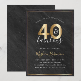 Black Marble und Gold Überraschung 40. Geburtstag Einladung