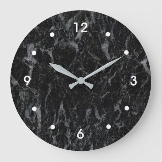 Black Marble Veined with Gray Image White Numbers Große Wanduhr