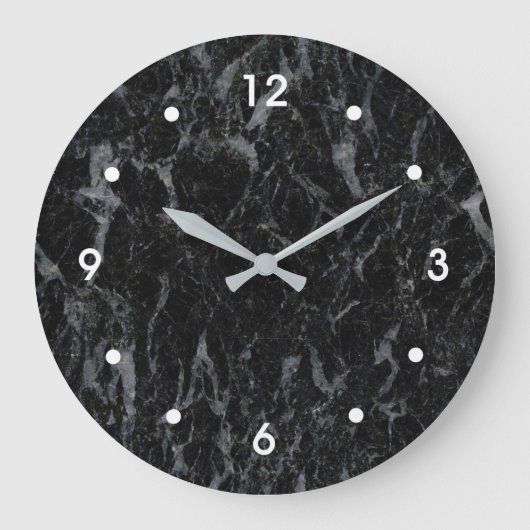 Black Marble Veined with Gray Image White Numbers Große Wanduhr (Vorderseite)