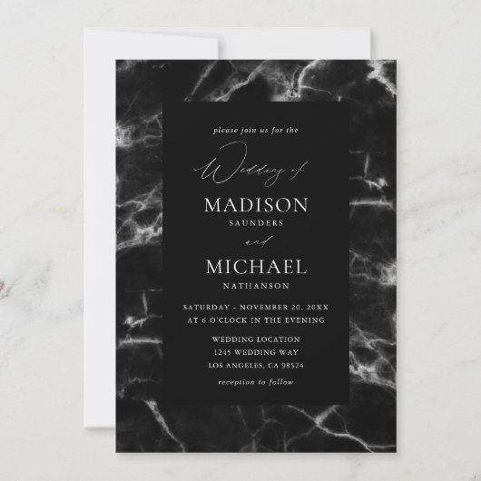 Black Marble Wedding 2 Einladung (Vorderseite)