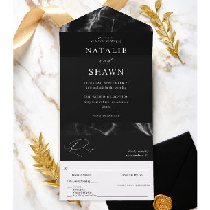 Black Marble Wedding All In One Einladung