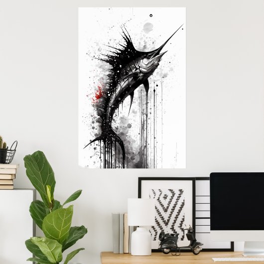 Black Marlin Ink Painting Poster (Heimbüro)