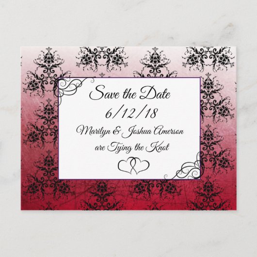 Black Maroon Damask Hochzeit Save the Date Postkar Postkarte (Vorderseite)