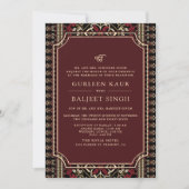Black Maroon Red Ikat Anand Karaj Sikh Wedding Einladung (Vorderseite)