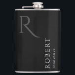 Black Masculine Monogram Trauzeugen Gift Flachmann<br><div class="desc">Dieser einfache,  benutzerdefinierte Trauzeugen-Flasche enthält den Namen,  das Monogramm und das Hochzeitdatum des personalisierten Trauzeugen. Sie können den Hintergrund und die Farben der Schriftart ganz einfach ändern,  um sie an Ihre Veranstaltung anzupassen.</div>