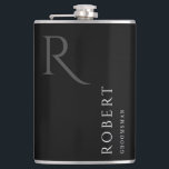 Black Masculine Monogram Trauzeugen Gift Flachmann<br><div class="desc">Dieser einfache,  benutzerdefinierte Trauzeugen-Flasche enthält den Namen,  das Monogramm und das Hochzeitdatum des personalisierten Trauzeugen. Sie können den Hintergrund und die Farben der Schriftart ganz einfach ändern,  um sie an Ihre Veranstaltung anzupassen.</div>