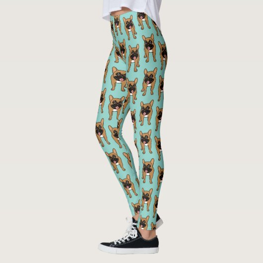 Black Mask Fawn French Bulldog ist bereit zu spiel Leggings (Links)