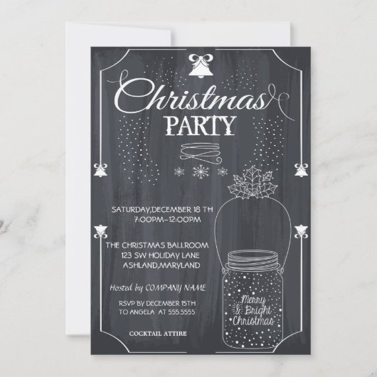 Black, Mason Jar Company Weihnachts-Party Einladung (Vorderseite)