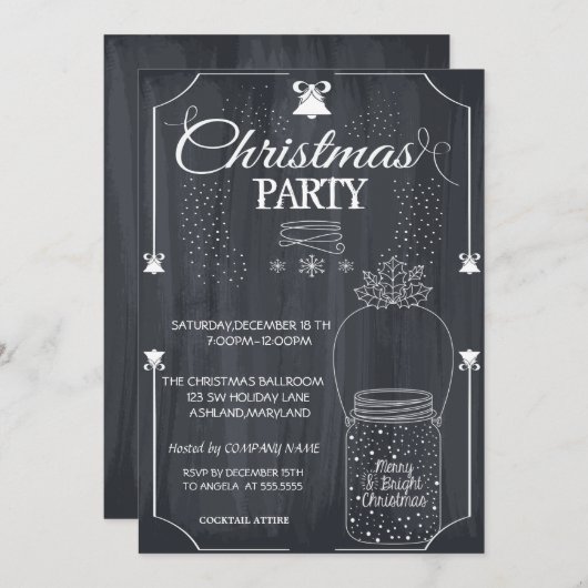 Black, Mason Jar Company Weihnachts-Party Einladung (Vorne/Hinten)