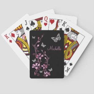 Black Mauve Silver Butterfly Playing Cards Spielkarten