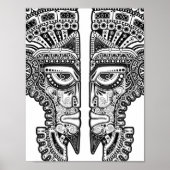 Black Mayan Twins Mask on White Poster (Vorne)