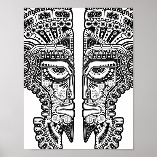 Black Mayan Twins Mask on White Poster (Vorne)