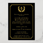 Black MD Asclepius + Laurel Wreath Abschluss Folieneinladung (Vorderseite)