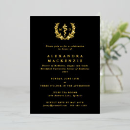 Black MD Asclepius+Laurel Wreath Graduation Party Folieneinladung