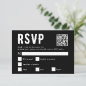Black Meal Choice Wedding Scan Qr Code RSVP Karte (Stehend Vorderseite)
