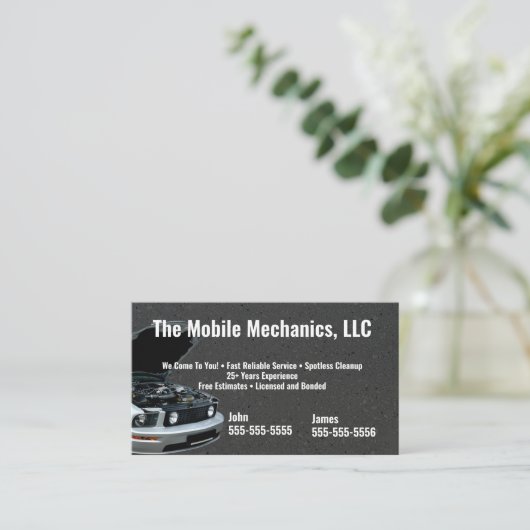 Black Mechanic Business Card Visitenkarte (Stehend Vorderseite)