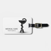 Black Medical Bowl Hygieia White Snake Caduceus Gepäckanhänger (Vorderseite horizontal)